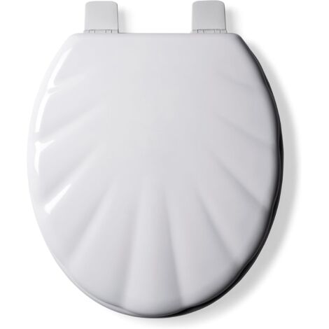Croydex Shell Design Wooden Toilet Seat - Gloss Finish Antibacterial Coating and Stick ‘N’ Lock Non Slip Plastic Hinges (1/5)