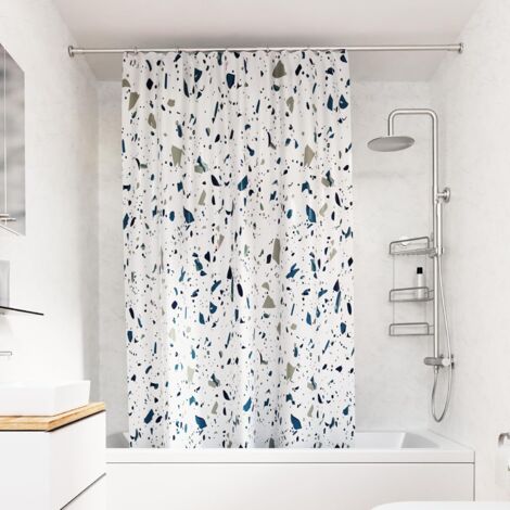 Croydex Shower Curtain with Blue Terrazzo Design - 100% Polyester with a Weighted Hem, Machine Washable and coated with Proseal for Water Repellence, 1800x1800mm (1/4)
