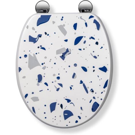 Croydex Blue Terrazzo Print Toilet Seat with Flexi-Fix Hinges & Antibacterial Coating