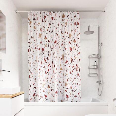 Croydex Shower Curtain with Pink Terrazzo Design - 100% Polyester with a Weighted Hem, Machine Washable and coated with Proseal for Water Repellence, 1800x1800mm