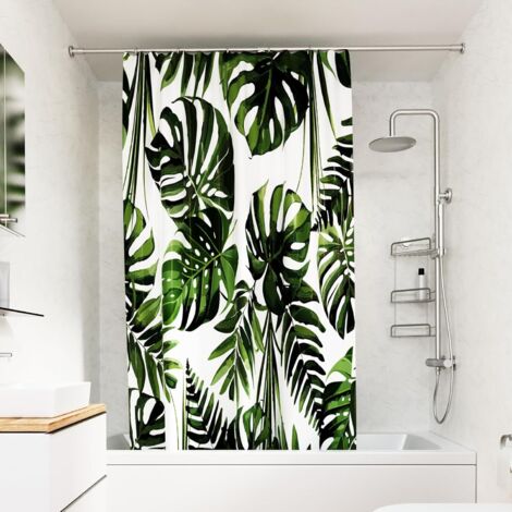 Croydex Shower Curtain with Green Botanical Leaves Design - 100% Polyester with a Weighted Hem, Machine Washable and coated with Proseal for Water Repellence, 1800x1800mm