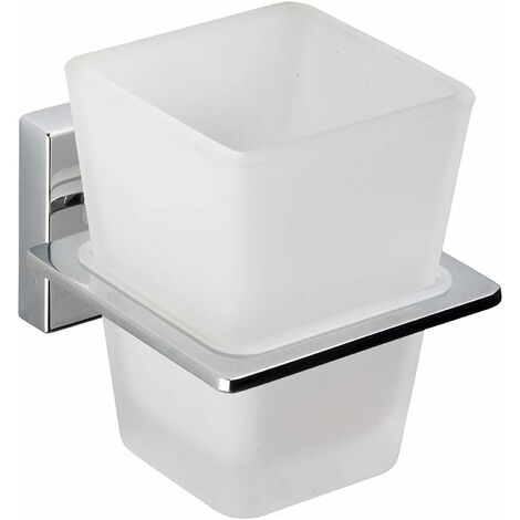 Croydex Flexi-Fix Frosted Glass Square Bathroom Tumbler & Wall Mount - Cheadle (1/5)