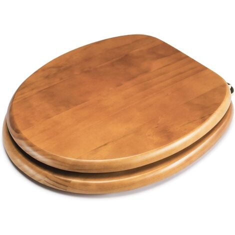 Croydex Antique Pine Toilet Seat - Oval Wooden Toilet Seat with Brass Effect Fixings, Adjustable Hinges
