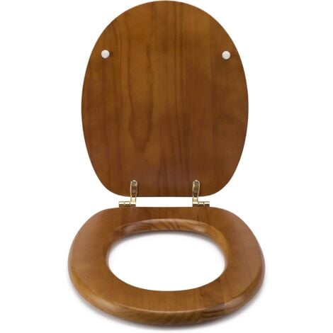 Croydex Antique Pine Toilet Seat - Oval Wooden Toilet Seat with Brass Effect Fixings, Adjustable Hinges