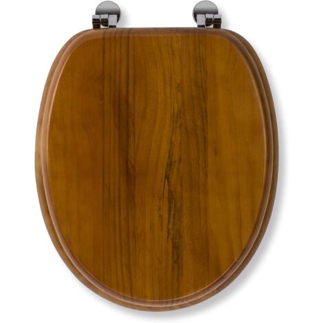 Croydex Solid Wood Toilet Seat Mahogany Effect Chrome or Brass Hinges (1/5)