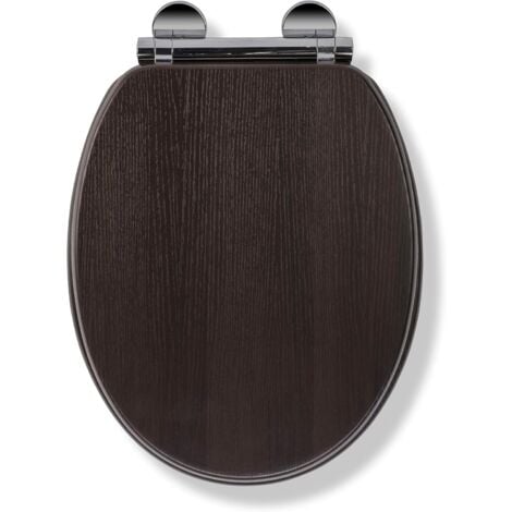 Croydex Round Moulded Wood Walnut Soft Close Toilet Seat with Flexi-Fix -Montoro