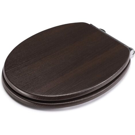 Croydex Round Moulded Wood Walnut Soft Close Toilet Seat with Flexi-Fix -Montoro