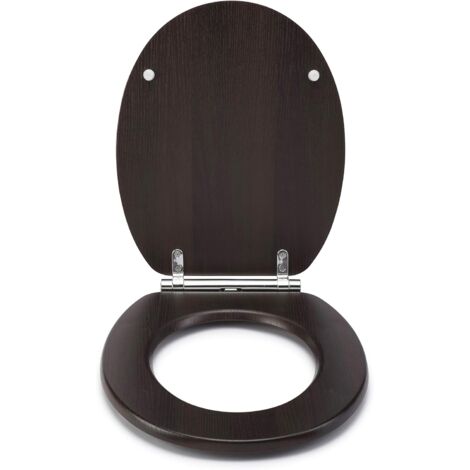Croydex Round Moulded Wood Walnut Soft Close Toilet Seat with Flexi-Fix -Montoro