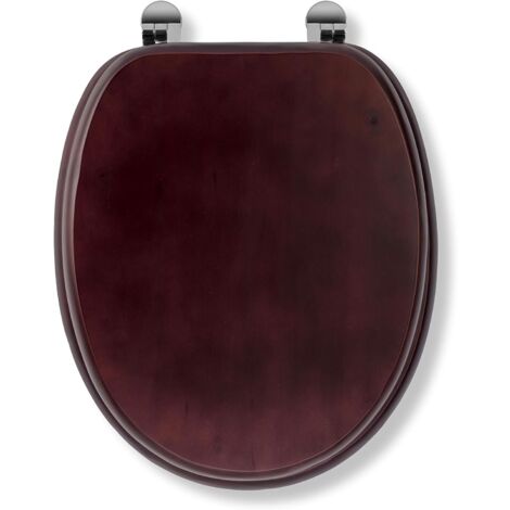 Croydex Solid Wood Toilet Seat Mahogany Effect Chrome or Brass Hinges