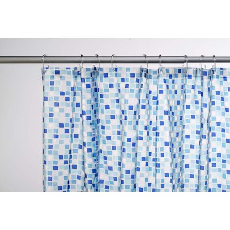 Croydex Waterpoof Shower Curtain, Blue Mosaic PVC Curtain, Tear Resistant
