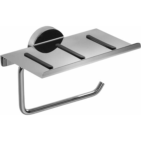 Croydex Flexi-Fix Chrome Toilet Roll Holder with Anti Slip Shelf - Pendle