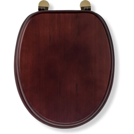 Croydex Solid Wood Toilet Seat Mahogany Effect with Brass Hinges