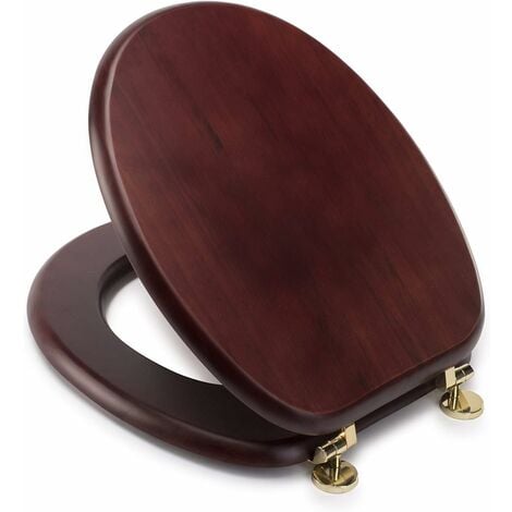 Croydex Solid Wood Toilet Seat Mahogany Effect with Brass Hinges
