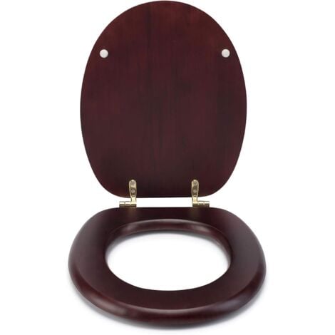 Croydex Solid Wood Toilet Seat Mahogany Effect with Brass Hinges