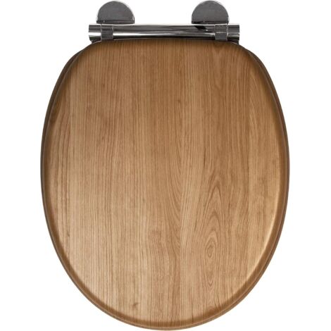 Croydex Oak Effect Soft-Close Round Toilet Seat,  Universal Fitting - Grey/White