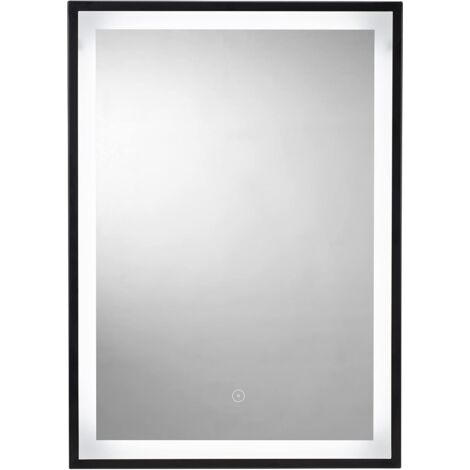 Illuminated black framed LED bathroom mirror 50x70cm – Touch sensitive switch – Portrait orientation – Hang n Lock system – Croydex (1/5)