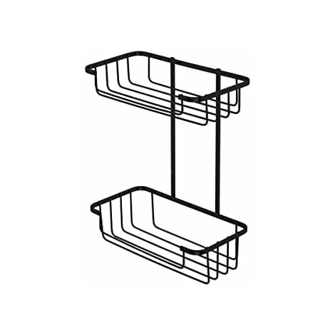 Croydex Two Tier Cosmetic Basket, Matt Black, Screw to Wall Shower Caddy (1/3)