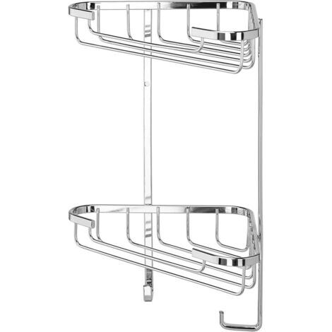 Croydex Rust Free Small 2 Tier Corner Basket Shower Caddy Storage with Hooks