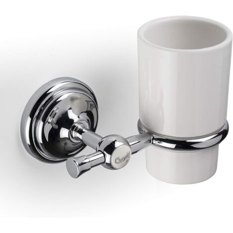 Croydex Flexi-Fix traditional white bathroom tumbler with chrome mount – No drilling required – Durable zinc alloy – Easy installation (1/5)