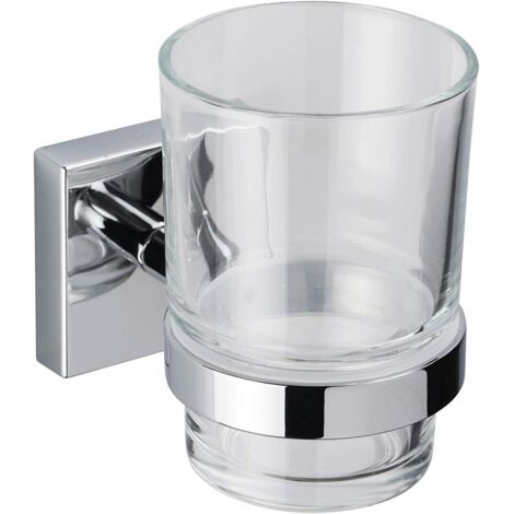 Croydex Flexi-Fix Glass Bathroom Tumbler and Holder, Chrome - Chester (1/5)