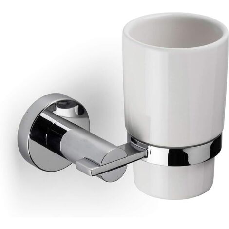 Croydex Flexi-Fix Ceramic White Bathroom Tumbler and Chrome Holder, - Metra