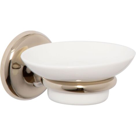 Croydex, Grosvenor Flexi-Fix White Soap Dish with Gold Holder for Bathroom Sink