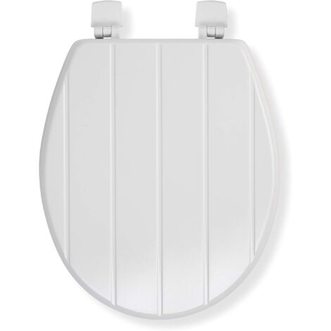Croydex Moulded Wood Toilet Seat in White Tongue & Groove Effect- Windmere (1/5)
