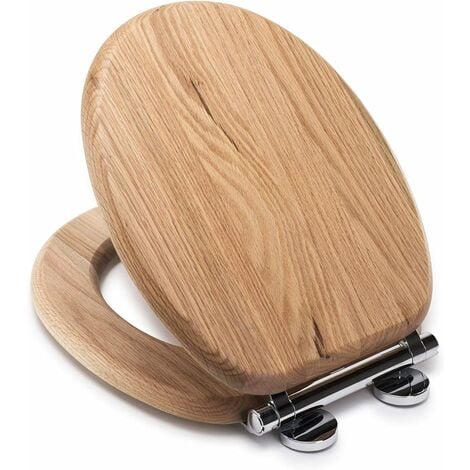 Croydex Oval Solid Oak Toilet Seat with Flexi-Fix Hinges, Anti-Slip
