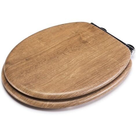 Croydex Round Soft Close Wood Teak Effect Toilet Seat with Flexi-Fix - Ontario