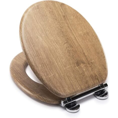Croydex Round Soft Close Wood Teak Effect Toilet Seat with Flexi-Fix - Ontario