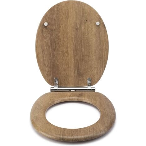 Croydex Round Soft Close Wood Teak Effect Toilet Seat with Flexi-Fix - Ontario