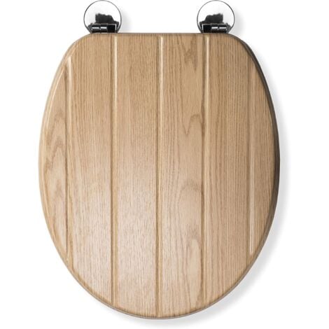 Croydex Round Wood Light Oak Effect Toilet Seat, Flexi-Fix Anti Slip - Geneva