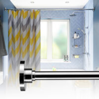 Croydex Chrome Heavy Duty Straight Shower Curtain Rod with Rings & Flexi-Fix, 230cm