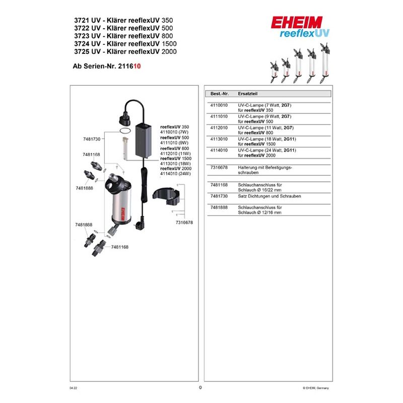 Eheim Reeflex UV 500 - sterilizzatore 9W con scocca in alluminio per  acquari da 300 a 500 litri