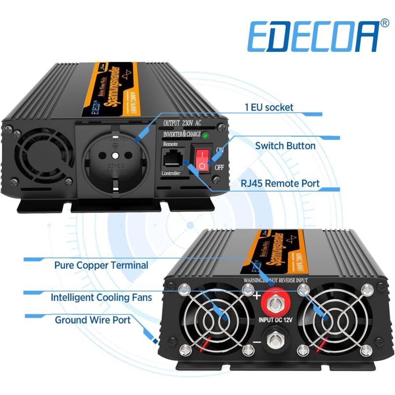 EDECOA Convertisseur 220v 12v Pur Sinus 1500W Transformateur 12v