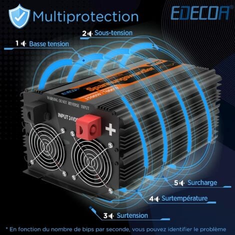 EDECOA Convertisseur 24v 220v Pur Sinus 3500w Onduleur et écran LCD pour Camion Panneau Solaire autocaravane avec télécommande Power Inverter 24v 230v (3ème génération)