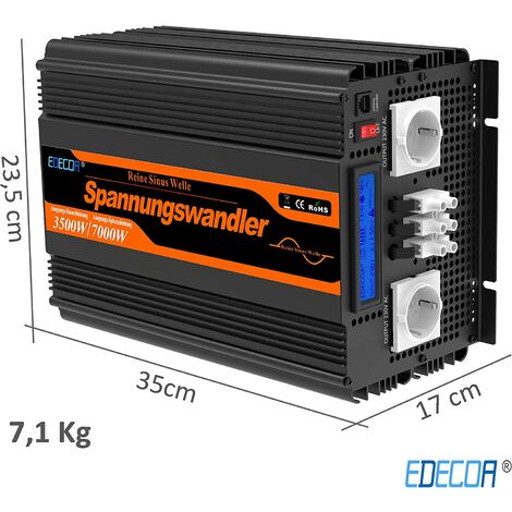 EDECOA-Onduleur à onde sinusoïdale pure, 3500W, 7000W, DC 24V, AC