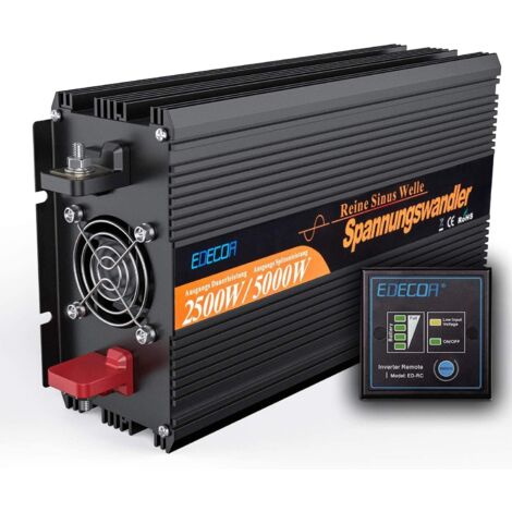 Edecoa – Convertisseur de tension 12V 220V 2500W – Onde sinusoïdale pure – Télécommande 4m – Compatible avec batteries EFB, AGM, Gel, LifePO4 - 2500w12v