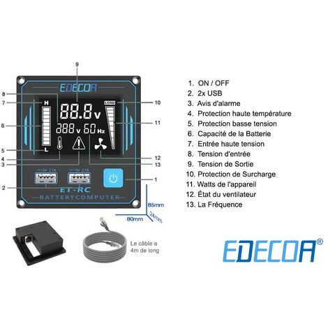 EDECOA Convertisseur 1500W 3000W 12V 220V convertisseur pur sinus 2.1A 5V  USB