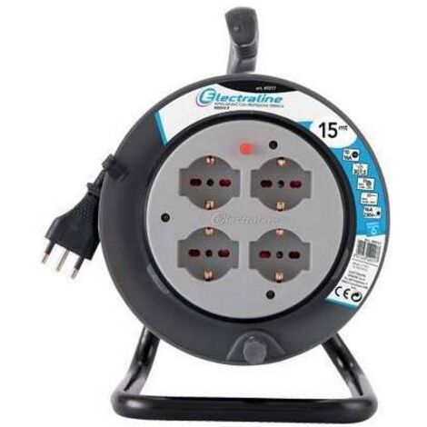 Enrollacables con 4 tomas, soporte, schuko/bipasso, 3x1