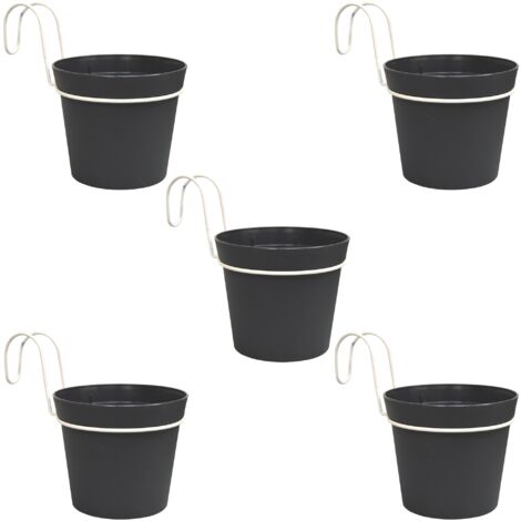 5 macetas cilíndricas ø 12 cm con ganchos, de polipropileno antracita (1/4)