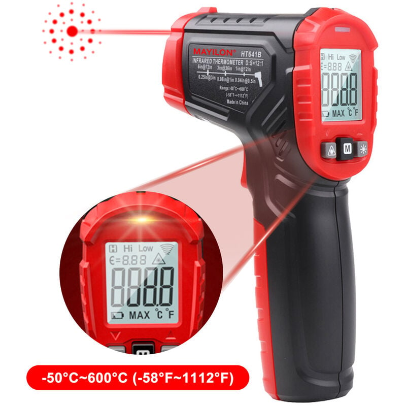 Infrarot Thermometer, berührungslose digitale Lasertemperaturpistole von  -58° F bis 1112° F (-50° C bis 600° C), mit hinterleuchtetem LCD-Display,  ohne Akku