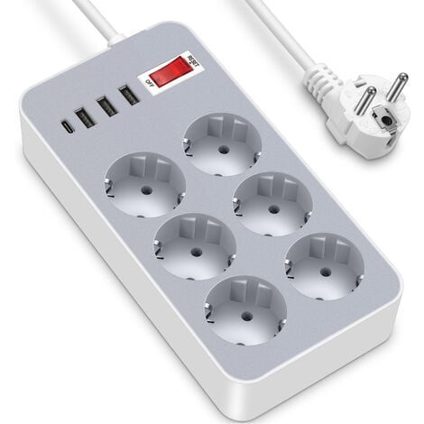 Doppelstecker für Steckdose, Steckdosenleiste mit USB, 5 in 1  Steckdosenadapter(240V/16A) mit Flexible Kable, 2 Fach  Mehrfachsteckdose(Kabel 0,1M) und