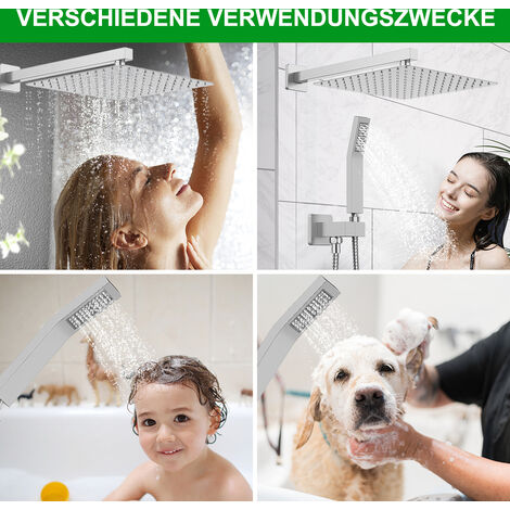 Unterputz Duschsäule, SDLOGAL Unterputz-Komplettset mit Kopfbrause 8,0 Zoll, Messing/Edelstahl, Handbrause, Unterputz-Duschset - Silber