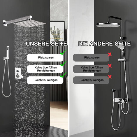 Unterputz Duschsäule, SDLOGAL Unterputz-Komplettset mit Kopfbrause 8,0 Zoll, Messing/Edelstahl, Handbrause, Unterputz-Duschset - Silber