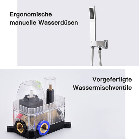Unterputz Duschsäule, SDLOGAL Unterputz-Komplettset mit Kopfbrause 8,0 Zoll, Messing/Edelstahl, Handbrause, Unterputz-Duschset - Silber