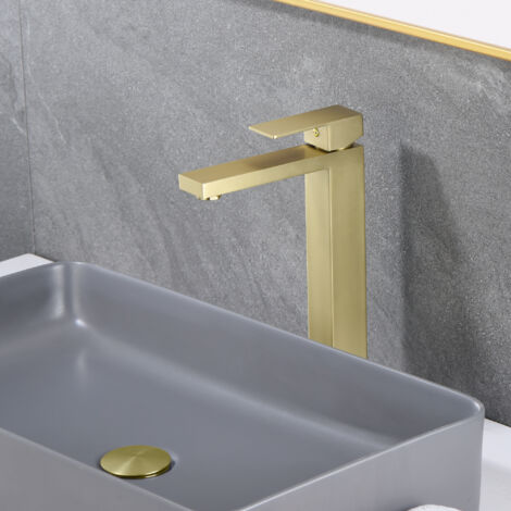 SUMERAIN Mitigeur de lavabo Or Brossé à Haut Bec, Robinet de Lavabo monotrou à poignée unique (1/5)