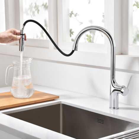 SUMERAIN Mitigeur de Cuisine avec Douchette Escamotable Double Fonction Bec en Acier Inoxydable Sans Plomb - Finition Chromage Brillant (1/5)