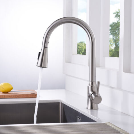 SUMERAIN Mitigeur de Cuisine avec Bec Pivotant à 360° et Pulvérisateur Extractible, Mitigeur Mélangeur en Nickel Brossé, Sans Plomb, Modes Double de Sortie d'Eau (1/5)