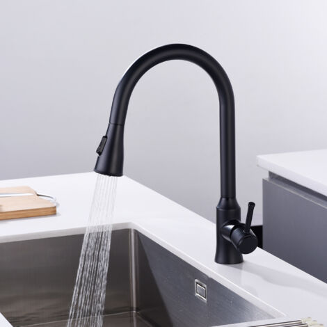 SUMERAIN Mitigeur de Cuisine avec Bec Pivotant à 360° et Pulvérisateur Extractible, Mitigeur Mélangeur à Modes Double de Sortie d'Eau, Noir Mat (1/5)